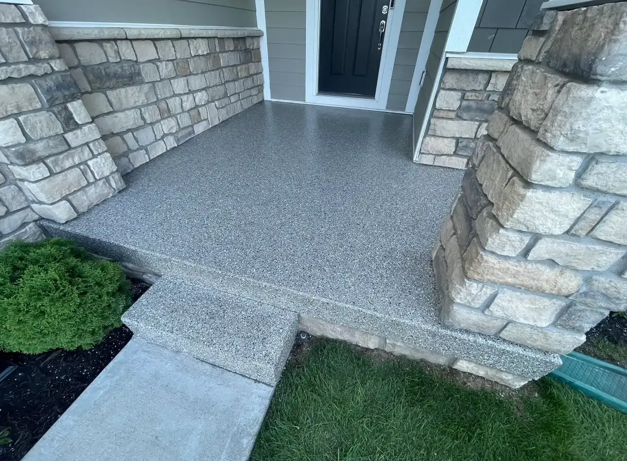 Front porch after polyaspartic concrete coating by Guy Coatings in Central Indiana